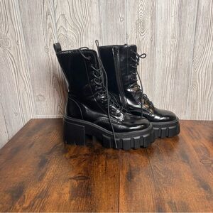 Madden Girl Shiny Black Lace-Up Boots